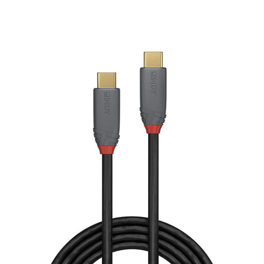 Cablu Lindy USB C la USB C Anthra Line, lungime 2m, putere 3.0, latime de banda suportata 20Gbps, rezolutie maxima 4K 4096x2160@60Hz, negru