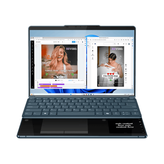 Laptop Lenovo Yoga Book 9 13IMU9 cu procesor Intel® Core™ Ultra 7 155U pana la 4.8GHz, 2 x 13.3", 2.8K, OLED, Touch, 32GB DDR5, 1TB SSD, Intel® Graphics, Windows 11 PRO, Tidal Teal, 3y on-site, Premium Care