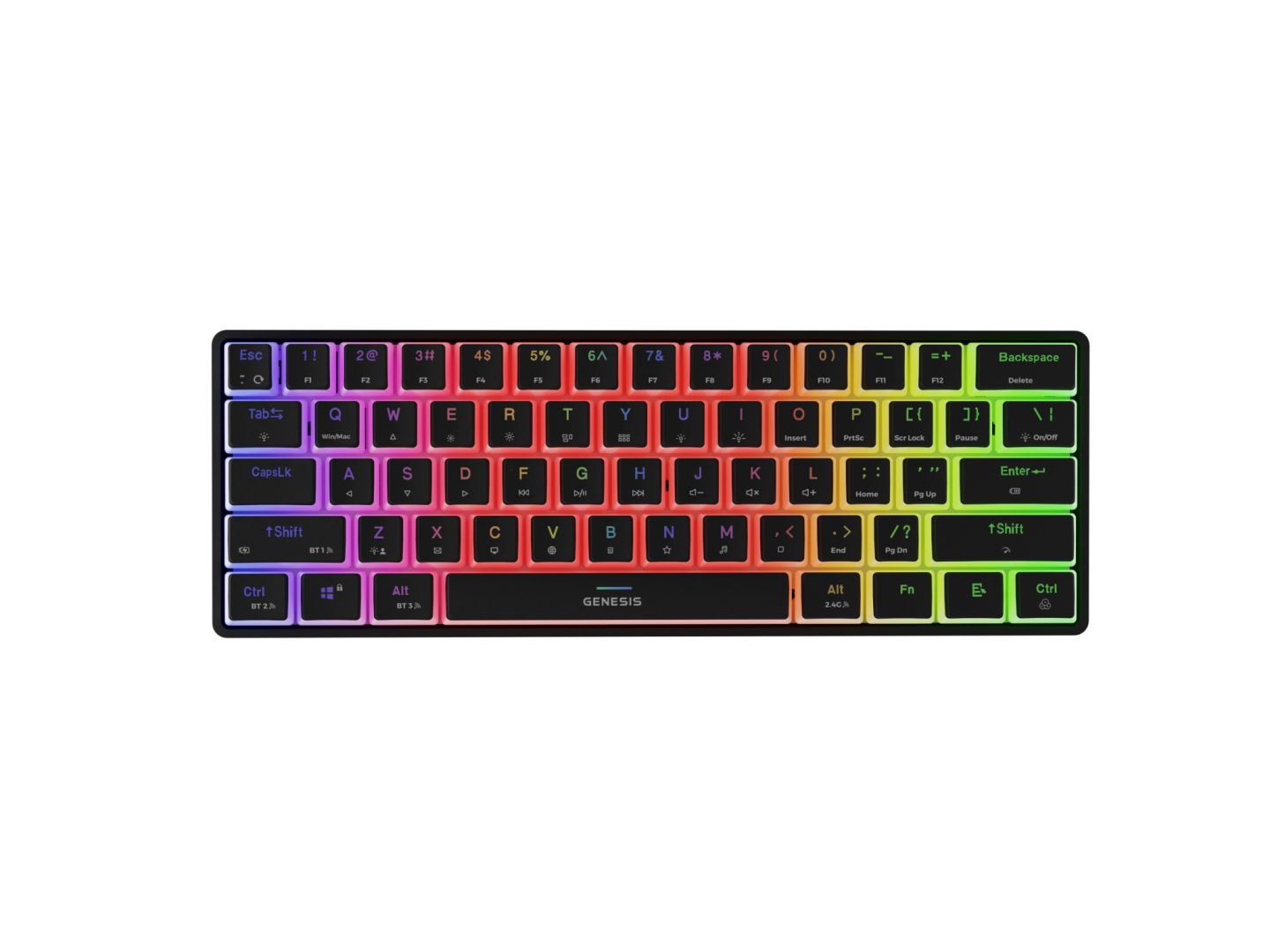 Tastatura gaming mecanica wireless Genesis Thor 660 G2 60% , iluminare RGB, switch-uri Brown, 61 taste, 13 butoane multimedia, negru