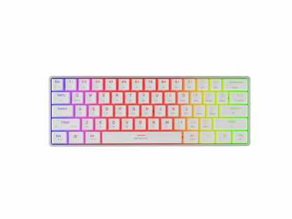 Tastatura gaming mecanica wireless Genesis Thor 660 G2 60% , iluminare RGB, switch Tactile, switch model Gateron Brown, numar taste 61, 13 butoane multimedia, lungime cablu 1.5m, dimensiuni 293 x 102 x 39 mm, alb