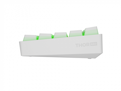 Tastatura gaming mecanica wireless Genesis Thor 660 G2 60% , iluminare RGB, switch Tactile, switch model Gateron Brown, numar taste 61, 13 butoane multimedia, lungime cablu 1.5m, dimensiuni 293 x 102 x 39 mm, alb