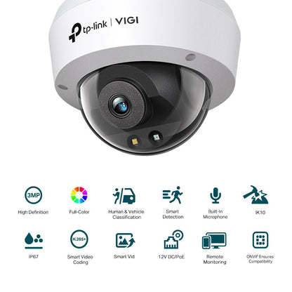 Camera IP Dome TP-Link VIGI C230(4MM), 3MP, Lentila 4mm, IR+WL 30ml, rezolutie video 2304 × 1296, H.265+/H.265/H.264+/H.264,