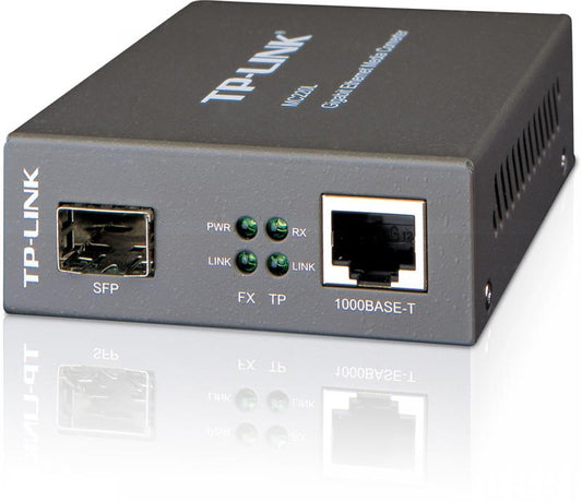 "Omada 10/100/1000 Mbps RJ45 to 1000 Mbps SFP Slot Supporting MiniGBIC Modules PORT: 1× Gigabit SFP Slot, 1× Gigabit RJ45 Port (Auto MDI/MDIX) SPEC: Chassis TL-MC1400 Rack-mountable"