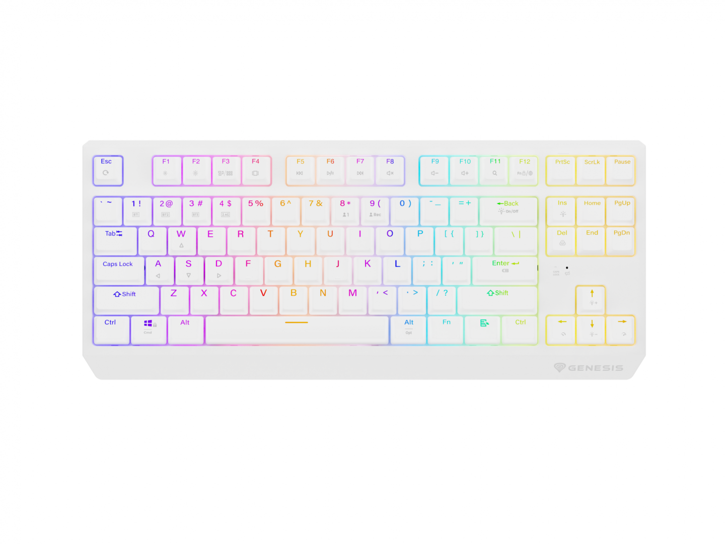 Tastatura gaming mecanica wireless Genesis Thor 230 TKL, iluminare RGB, 87 taste, 11 butoane multimedia, alb