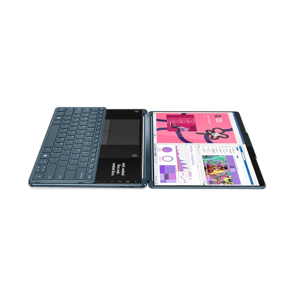 Laptop Lenovo Yoga Book 9 13IMU9 cu procesor Intel® Core™ Ultra 7 155U pana la 4.8GHz, 2 x 13.3", 2.8K, OLED, Touch, 32GB DDR5, 1TB SSD, Intel® Graphics, Windows 11 PRO, Tidal Teal, 3y on-site, Premium Care