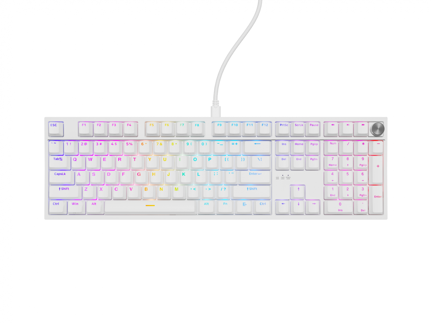 Tastatura gaming mecanica cu fir Genesis Thor 404, iluminare RGB, 107 taste, 11 butoane multimedia, alb
