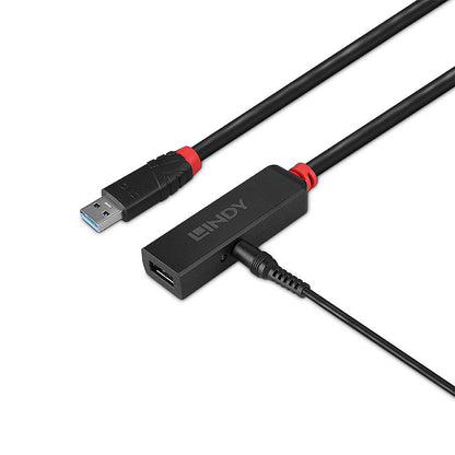 Adaptor Lindy USB 3.0 Active Extension Slim, material PVC, lungime cablu 10m, latime de banda suportata 5 Gbps, putere 2.5/0.7mm DC Connector