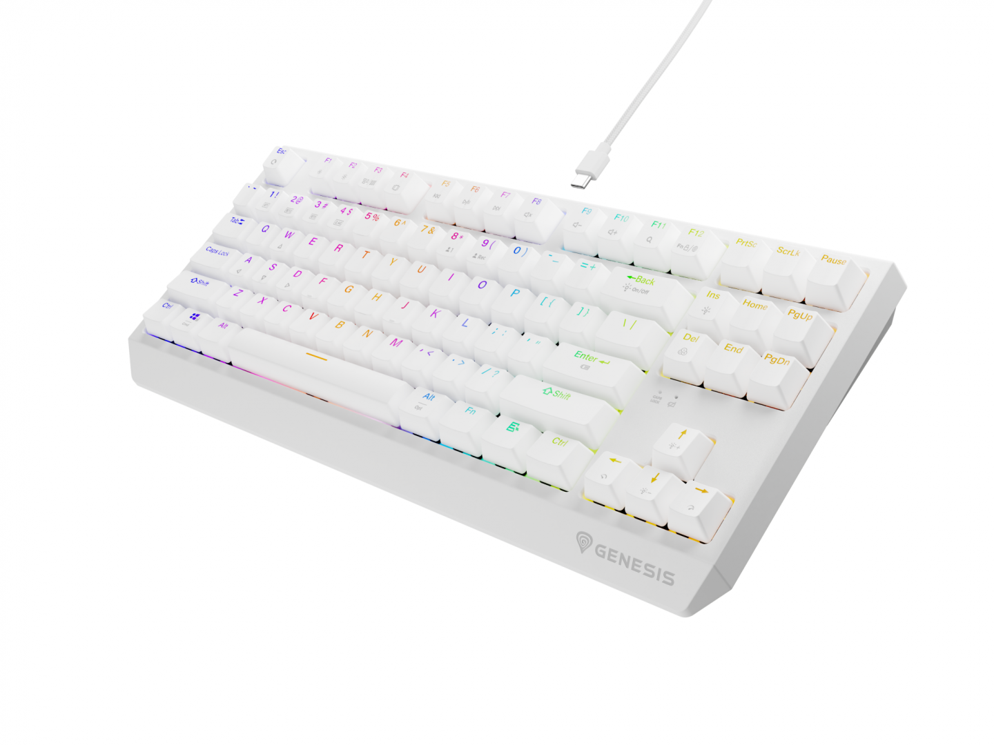 Tastatura gaming mecanica wireless Genesis Thor 230 TKL, iluminare RGB, 87 taste, 11 butoane multimedia, alb