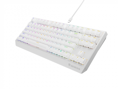 Tastatura gaming mecanica wireless Genesis Thor 230 TKL, iluminare RGB, 87 taste, 11 butoane multimedia, alb
