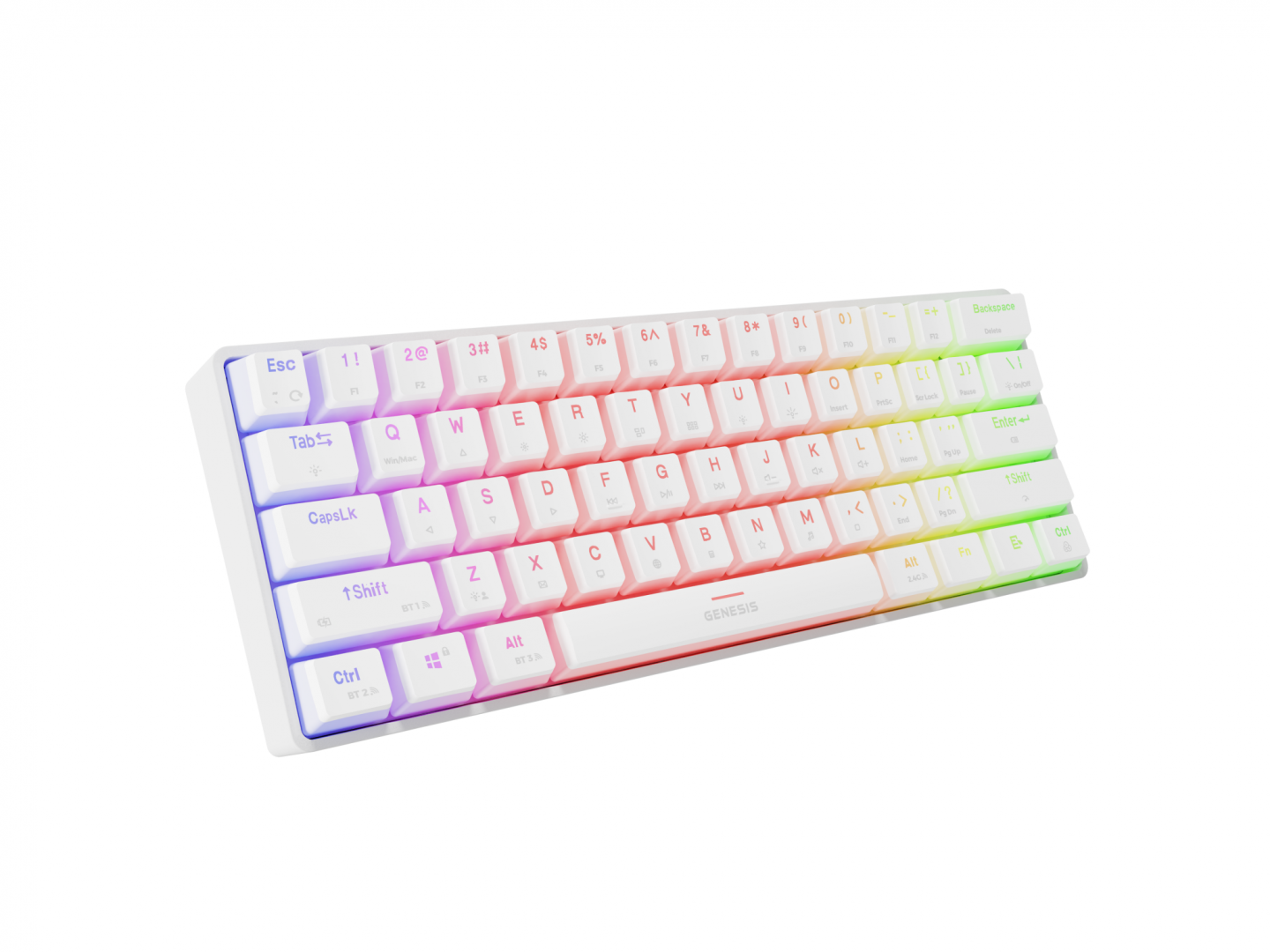 Tastatura gaming mecanica wireless Genesis Thor 660 G2 60% , iluminare RGB, switch Tactile, switch model Gateron Brown, numar taste 61, 13 butoane multimedia, lungime cablu 1.5m, dimensiuni 293 x 102 x 39 mm, alb