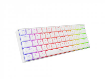 Tastatura gaming mecanica wireless Genesis Thor 660 G2 60% , iluminare RGB, switch Tactile, switch model Gateron Brown, numar taste 61, 13 butoane multimedia, lungime cablu 1.5m, dimensiuni 293 x 102 x 39 mm, alb