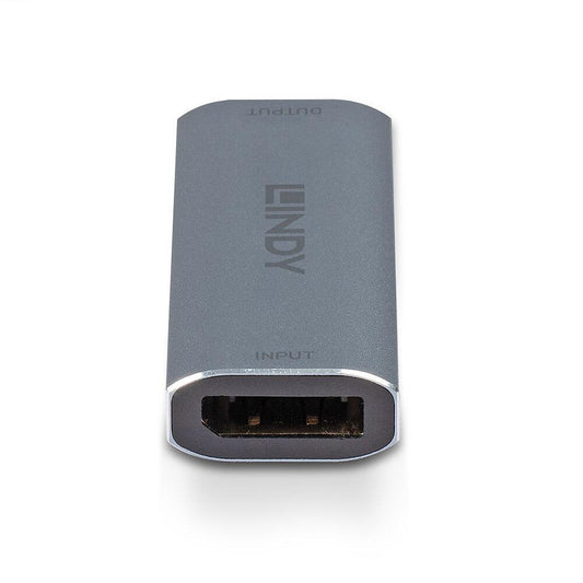 Adaptor Lindy DisplayPort 1.4 Repeater, latime de banda suportata 32.4 Gbps, rezolutie maxima 7680x4320@60Hz 4:4:4 8bit, material aluminiu, gri