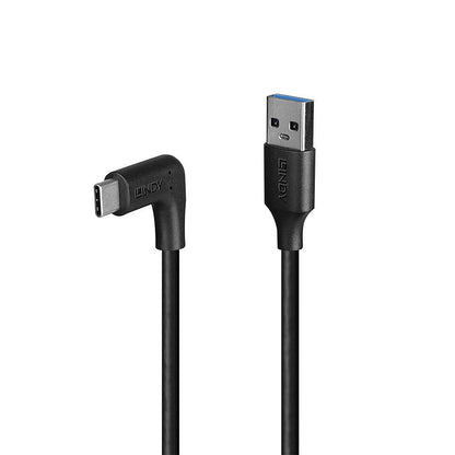 Cablu Lindy 3.2 USB A la USB C, 90°, lunngime 1m, putere maxima 15W, latime de banda suportata  10Gbps, negru