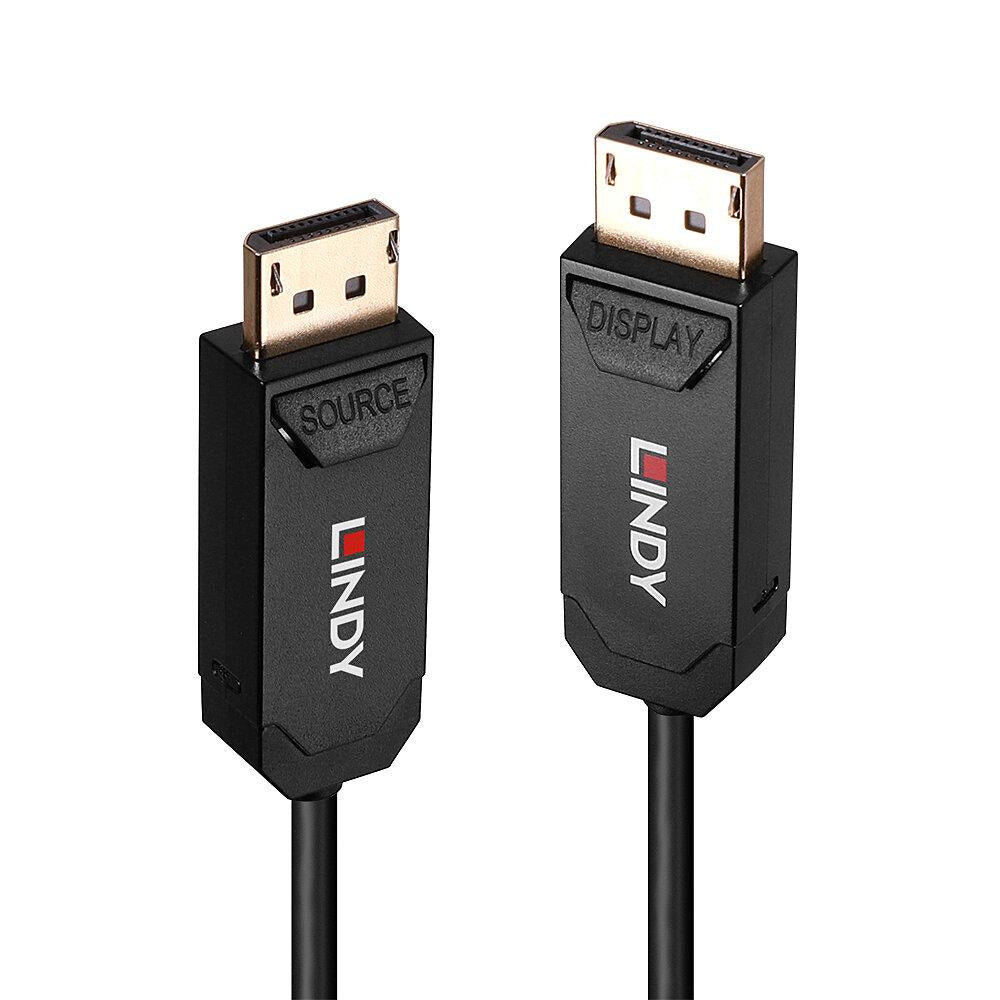 Cablu Lindy Hybrid DisplayPort, lungime 50m, fibra optica, latime de banda suportata 40Gbps, rezolutie maxima 680x4320@60Hz 4:2:0 10bit, 3840x2160@144Hz 4:4:4 10bit, negru