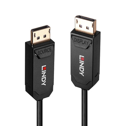 Cablu Lindy Hybrid DisplayPort, lungime 50m, fibra optica, latime de banda suportata 40Gbps, rezolutie maxima 680x4320@60Hz 4:2:0 10bit, 3840x2160@144Hz 4:4:4 10bit, negru
