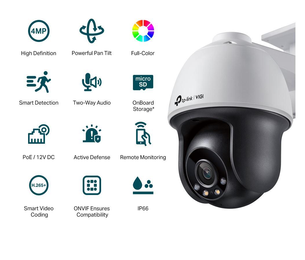 "TP-LINK VIGI 4MP Outdoor PAN/TILT Network Camera,VIGI C540(4mm), 1/3""Progressive Scan CMOS, obiectiv: 4mm, F1.6,  unghi vizualizare  Horizontal FOV: 79°, Vertical FOV: 43°, Diagonal FOV: 93°distanta IR: 30mm, interfata : 1 x RJ45 10/100M. "