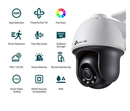 "TP-LINK VIGI 4MP Outdoor PAN/TILT Network Camera,VIGI C540(4mm), 1/3""Progressive Scan CMOS, obiectiv: 4mm, F1.6,  unghi vizualizare  Horizontal FOV: 79°, Vertical FOV: 43°, Diagonal FOV: 93°distanta IR: 30mm, interfata : 1 x RJ45 10/100M. "