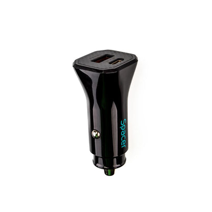 Incarcator auto Spacer Fast Charge 12W, 5V/2.4A max, putere 12W, 1 x USB + 1 x USB Type-C, pt. bricheta auto, negru
