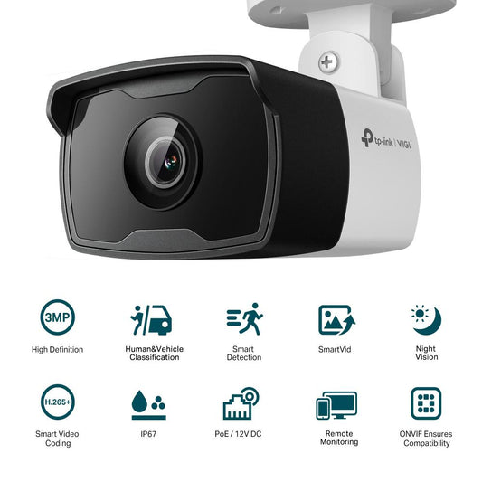 Camera IP Bullet TP-Link VIGI C330I(2.8mm), 3MP, Lentila 2.8mm, IR 30ml, rezolutie video 2304 × 1296, +/H.265/H.264+/H.264,