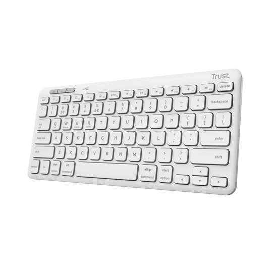 Tastatura Trust Lyra Wireless, conexiune USB-A, USB-C 1.1, distanta acoperire wireless 10m, 1x AAA baterie, compatibila cu laptop, pc, Bluetooth devices, tableta, alba