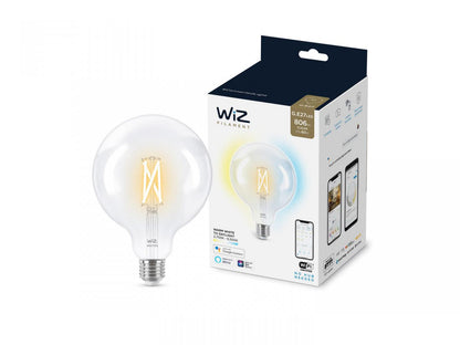 Bec LED inteligent vintage (decorativ) WiZ Connected Filament ClearG125 ,Wi-Fi, E27, 6.7W (60W), 806 lm, lumina alba (2700-6500K),compatibilGoogle Assistant/Alexa/Siri