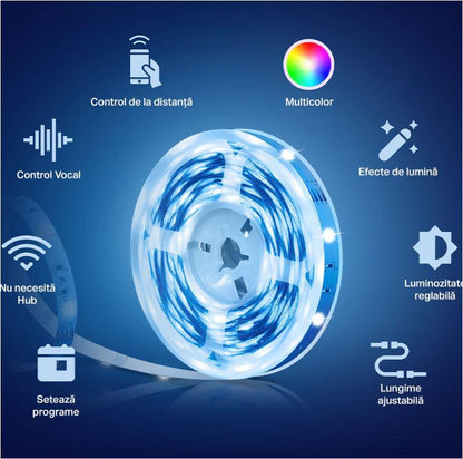 TP-Link Tapo L900-10 Smart light strip kit, 16 milioane culori, 2 x 5m, dimensiuni: 5000 × 10 × 1.6 mm fiecare, Wi-Fi Protocol: IEEE 802.11b/g/n, Frecventa: 2.4 GHz, intensitate reglabila.