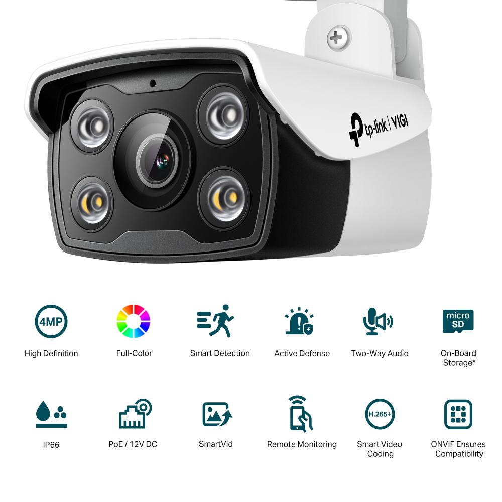 Camera IP Bullet TP-Link VIGI C340(2.8mm), 4MP, Lentila 2.8mm, IR+WL 30ml, rezolutie video 2560 X 1440, +/H.265/H.264+/H.264,