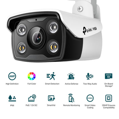Camera IP Bullet TP-Link VIGI C340(2.8mm), 4MP, Lentila 2.8mm, IR+WL 30ml, rezolutie video 2560 X 1440, +/H.265/H.264+/H.264,