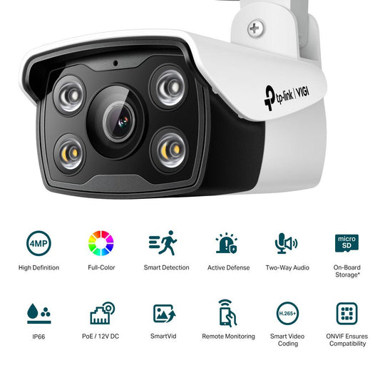 Camera IP Bullet TP-Link VIGI C340(2.8mm), 4MP, Lentila 2.8mm, IR+WL 30ml, rezolutie video 2560 X 1440, +/H.265/H.264+/H.264,