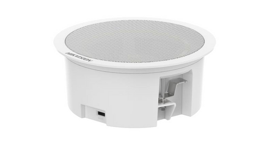 Difuzor de tavan Hikvision DS-QAZ0203G1-S, putere difuzor: 3W, senzitivitate: 93 dB, frecventa: 300 Hz to 15 kHz, SNR: 82 dB, dimensiuni: Ø179 mm × 77.5 mm , greutate: 0.3kg.