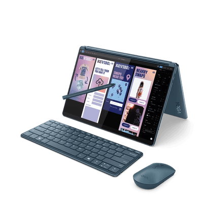 Laptop Lenovo Yoga Book 9 13IMU9 cu procesor Intel® Core™ Ultra 7 155U pana la 4.8GHz, 2 x 13.3", 2.8K, OLED, Touch, 32GB DDR5, 1TB SSD, Intel® Graphics, Windows 11 PRO, Tidal Teal, 3y on-site, Premium Care