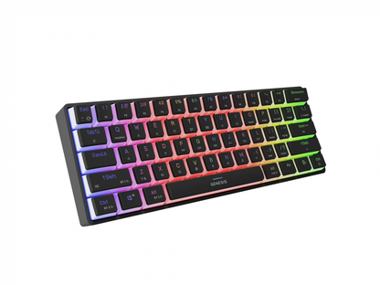 Tastatura gaming mecanica wireless Genesis Thor 660 G2 60% , iluminare RGB, switch-uri Brown, 61 taste, 13 butoane multimedia, negru