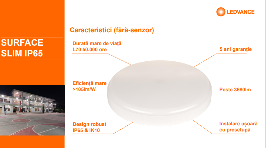 Plafoniera LED pentru exterior Ledvance SURFACE SLIM SQUARE 260, 26W, 2730 lm, lumina neutra (4000K), IP65/IK10, 260x260x55mm, Alb