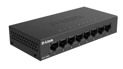 D-Link Switch DGS-108GL, 8 porturi Gigabit, Capacity 16Gbps, desktop, faramanagement, metal, negru, fara ventilator, D-link Green Technology.