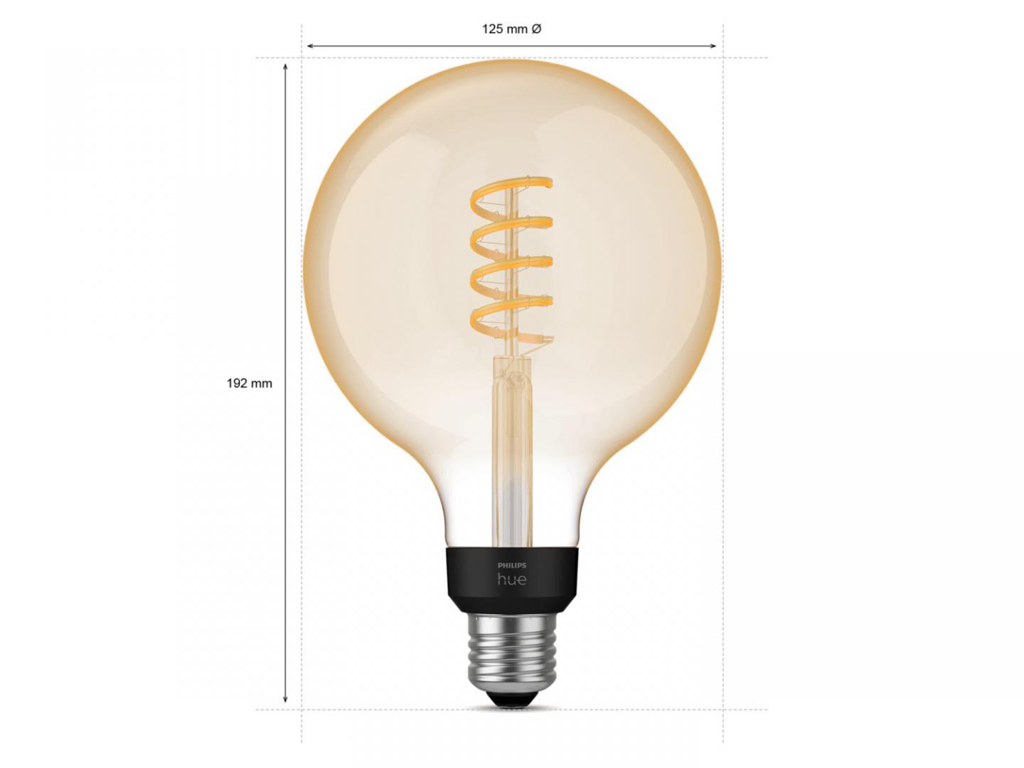 Bec LED inteligent vintage (decorativ) Philips Hue Filament Glob G125 ,Bluetooth, E27, 7W (40W), 550 lm, lumina alba (2200-4500K)
