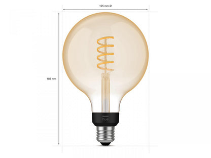 Bec LED inteligent vintage (decorativ) Philips Hue Filament Glob G125 ,Bluetooth, E27, 7W (40W), 550 lm, lumina alba (2200-4500K)