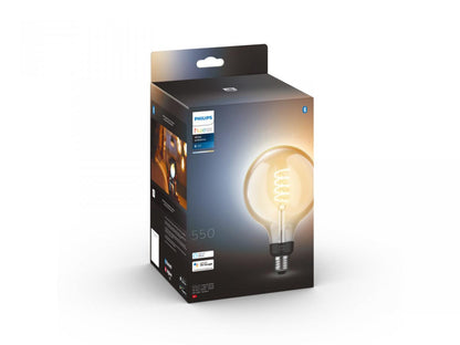 Bec LED inteligent vintage (decorativ) Philips Hue Filament Glob G125 ,Bluetooth, E27, 7W (40W), 550 lm, lumina alba (2200-4500K)