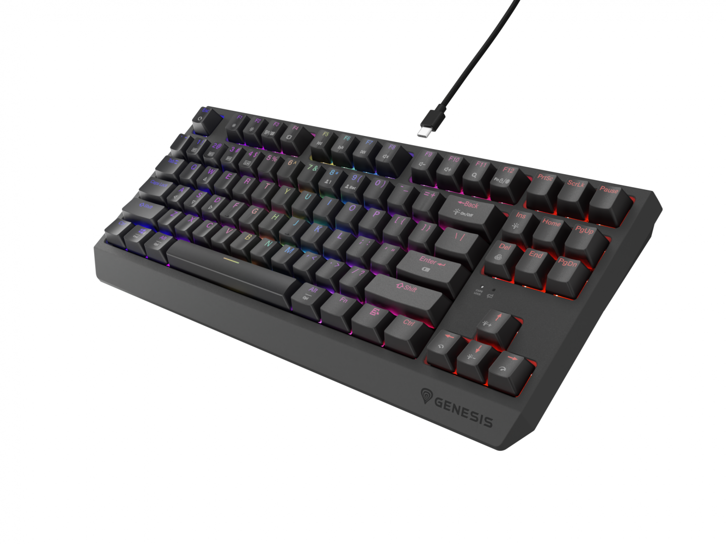 Tastatura gaming mecanica wireless Genesis Thor 230 TKL, iluminare RGB, swtich-uri Red, 87 taste, 11 butoane multimedia, negru