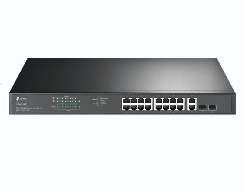 "18-Port Gigabit Rackmount  Switch with 16-Port PoE+ PORT: 16× Gigabit PoE+ Ports, 2× Gigabit Non-PoE Ports, 2× Combo Gigabit SFP Slots SPEC: 802.3at/af, 250 W PoE Power, 1U 19-inch Rack-mountable Steel Case FEATURE: Plug and Play"