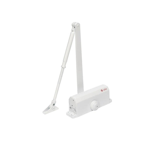 Amortizor hidraulic cu brat SA-6033AW-wh, alb; Pentru: usi cu greutatea de 40-65 kg; latime usa ?950mm; Ulei hidraulic termostabil; Viteza de inchidere reglabila; Montare universala: stanga sau dreapta; Culoare: alb; Deschidere usa la 180°;