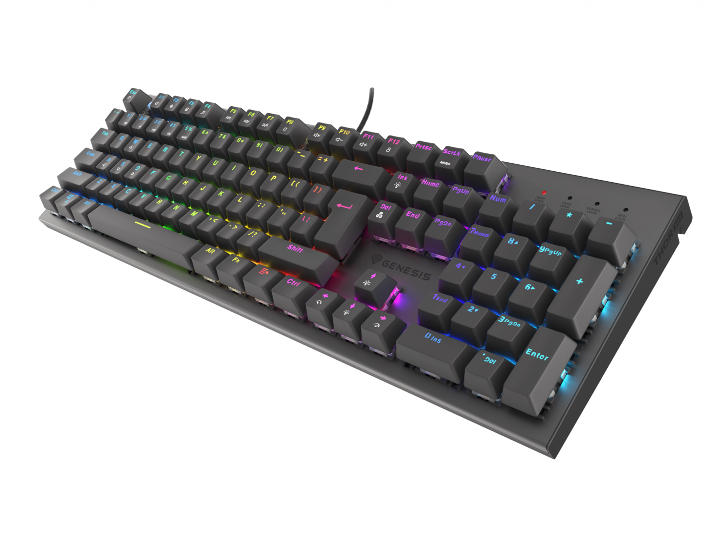 Tastatura gaming mecanica cu fir Genesis Thor 303, iluminare RGB, switch-uri Red, 104 taste, 11 butoane multimedia, negru