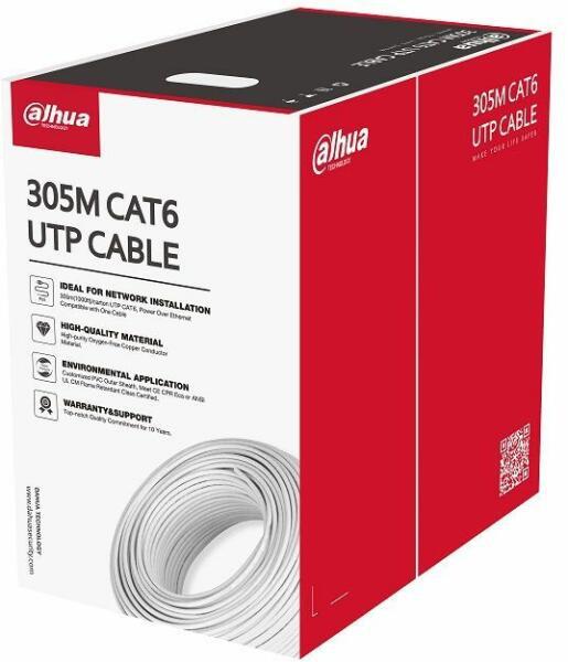 Cablu UTP CAT6,Conductor de cupru de înalt? puritate, f?r? oxigen, alimentare prin Ethernet,Manta exterioara PVC personalizata; Certificare CE CPR Clasa de ignifugare Eca, 305M, culoare: alb.
