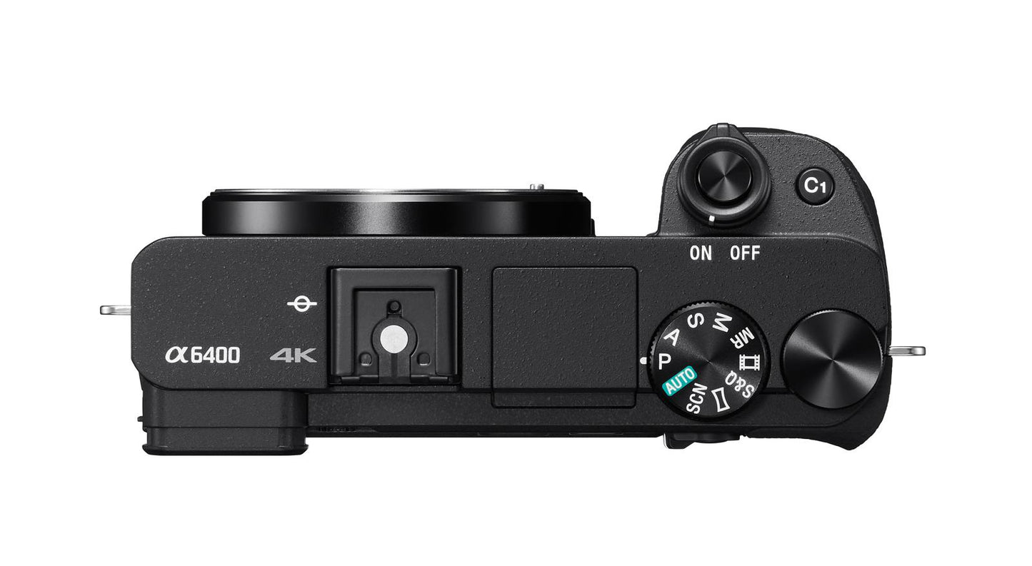 Kit SONY Alpha A6400 Mirrorless 24.2MP, ISO 32000 (Extins: 102400), 1/4000s, 4K @30fps, SD/SDHC/SDXC, Rafala 11cps, WiFi/Bluetooth/NFC, Senzor APS-C, Montura Sony E, Obiectiv 16-50mm, F3.5-5.6