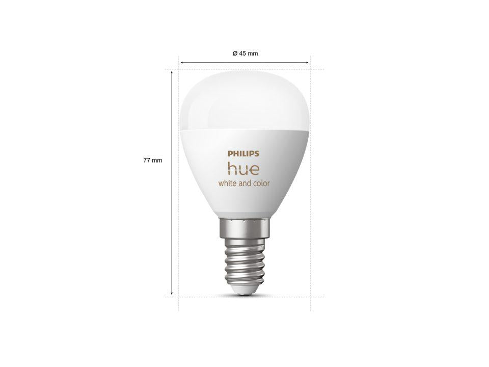 Bec LED RGB inteligent Philips Hue P45, Bluetooth, E14, 5.1W, 470 lm ,lumina alba si color (2000-6500K)