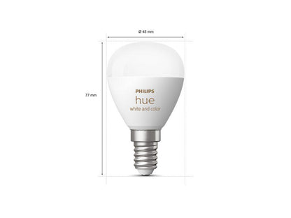 Bec LED RGB inteligent Philips Hue P45, Bluetooth, E14, 5.1W, 470 lm ,lumina alba si color (2000-6500K)