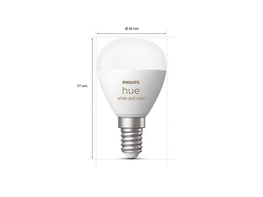 Bec LED RGB inteligent Philips Hue P45, Bluetooth, E14, 5.1W, 470 lm ,lumina alba si color (2000-6500K)
