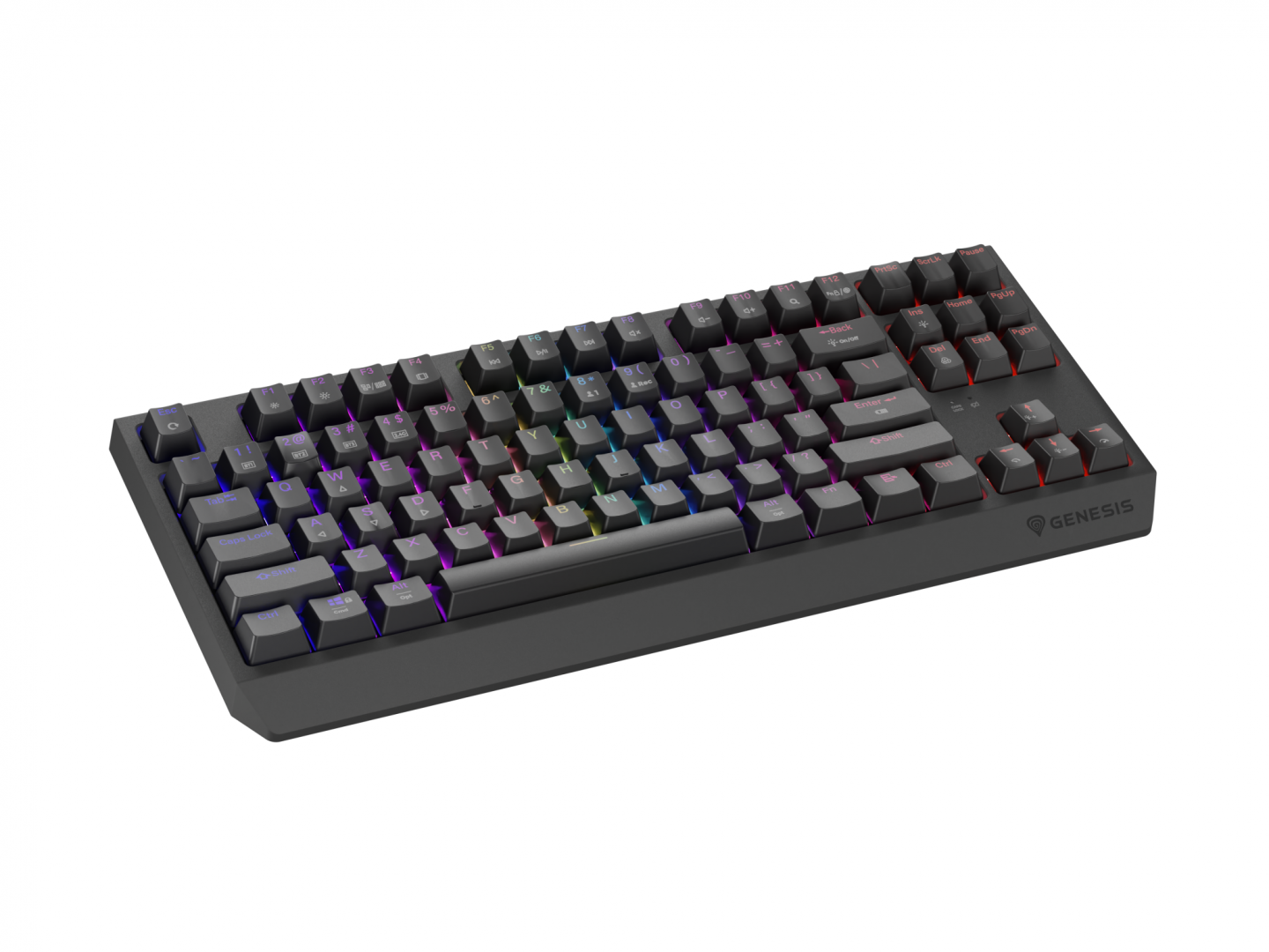 Tastatura gaming mecanica wireless Genesis Thor 230 TKL, iluminare RGB, swtich-uri Red, 87 taste, 11 butoane multimedia, negru