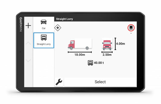 GPS Garmin Dezl LGV820, tip afisaj IPS panoramic de 8", TFT color, cu panou tactil capacitiv pe celule, rezolutie 1280 x 800 pixeli, durata de viata baterie pana la 2 ore