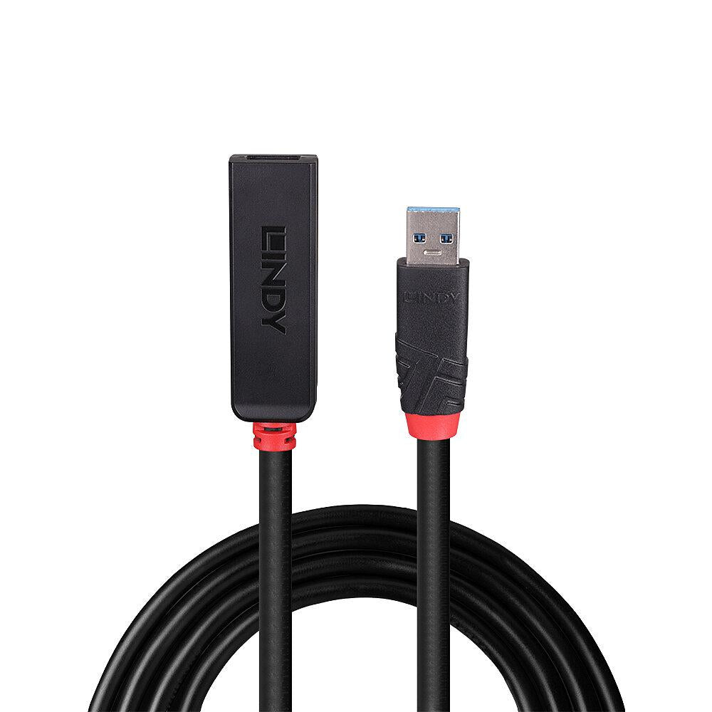 Adaptor Lindy USB 3.0 Active Extension Slim, material PVC, lungime cablu 5m, latime de banda suportata 5 Gbps, putere 2.5/0.7mm DC Connector