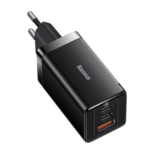 Incarcator retea Baseus GaN5 PRO, Quick Charge 65W, 2 porturi USB PD, 1 port USB Quick Charge, include cablu USB -C la USB-C de 100W, lungime 1m, negru